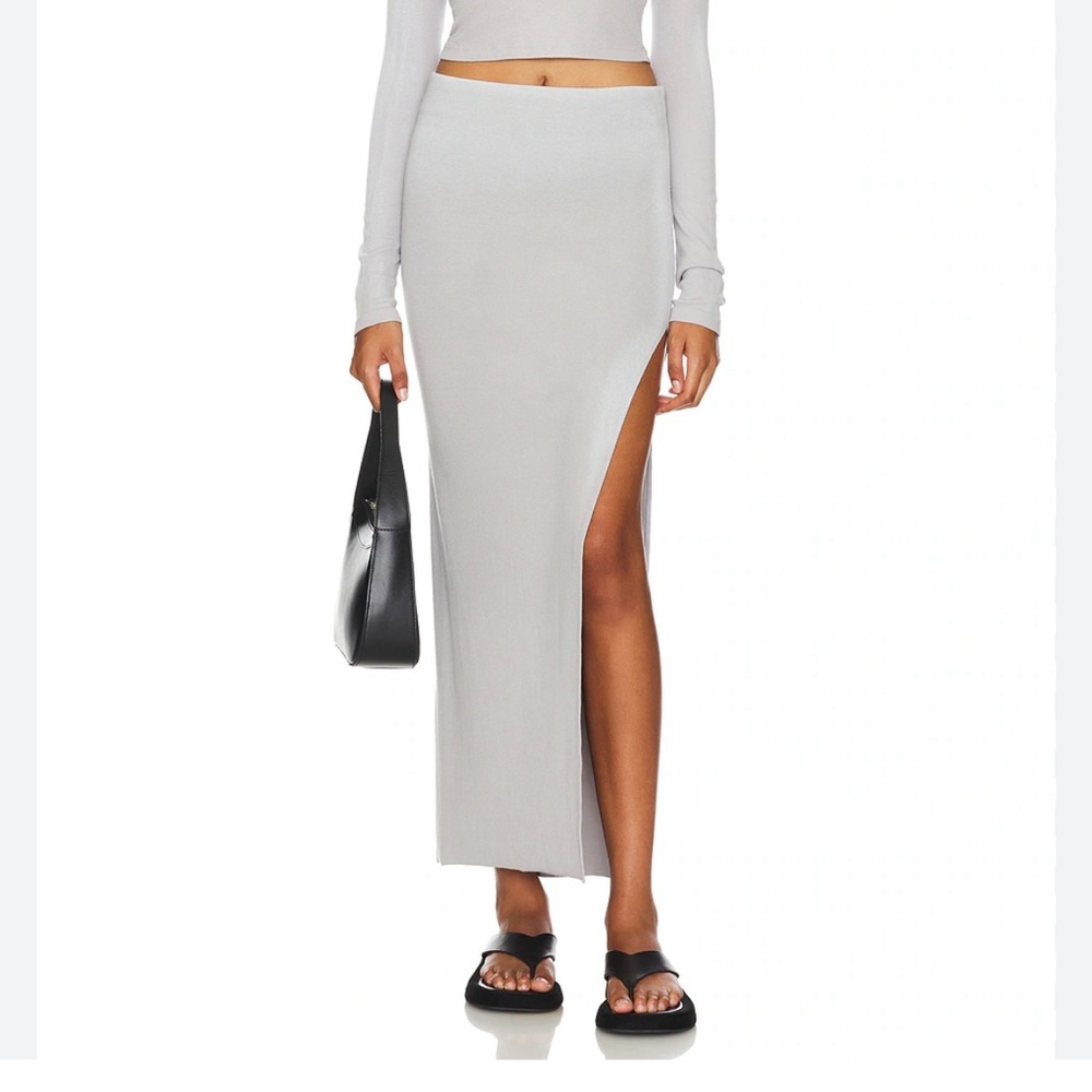 Cotton Citizen Light Gray Maxi Skirt with High Side Slit